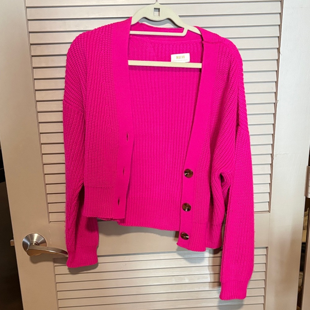 Maeve Hot Pink Cropped Button Cardigan